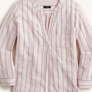 V-neck cotton poplin long-sleeve popover in stripe